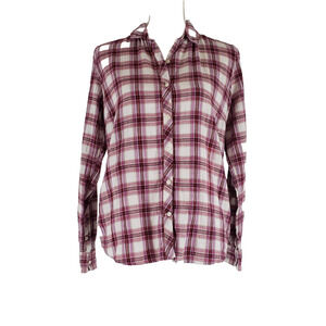 Eddie Bauer Shirt Womens SIZE S Red Plaid Button Down Long Sleeve Cotton Trendy